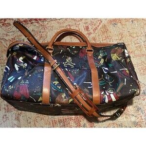 Vintage Poseidon Pelle Circus Duffle Bag Black Leather Boston Weekender Italy